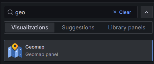 Añadimos un panel de tipo GEOMAP en Grafana