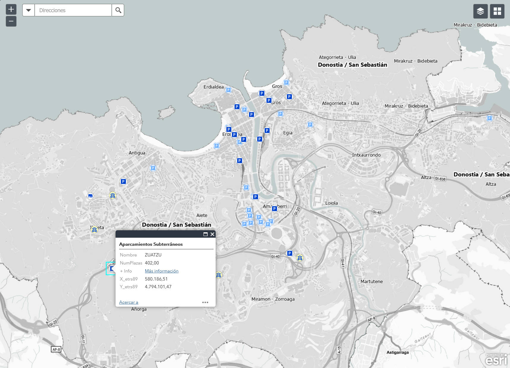 Mapa GIS aparcamientos San Sebastian