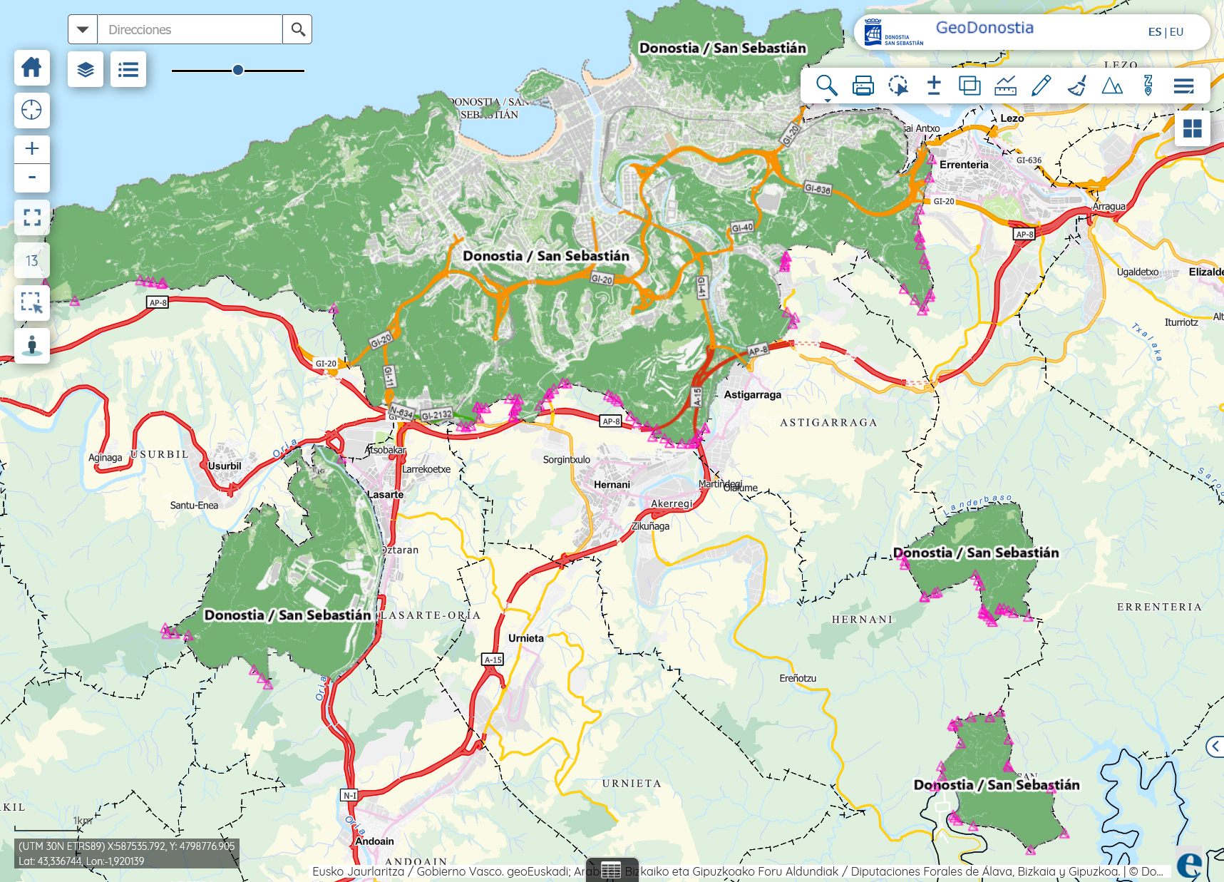 Mapa GIS mojones San Sebastian