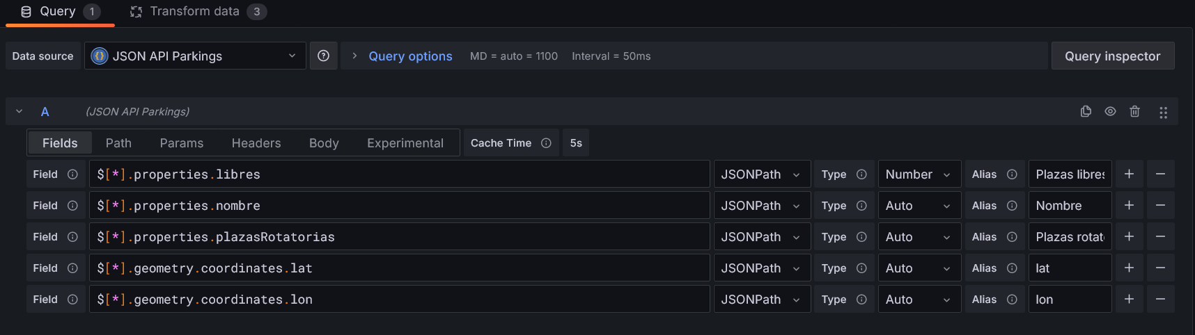 Query a la API en Grafana